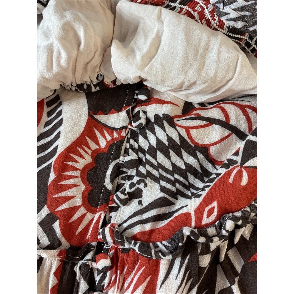Anthropologie Tiered Maxi Dress Red‎ Black Multicolor Open Back Flowy size LG - Picture 9 of 15